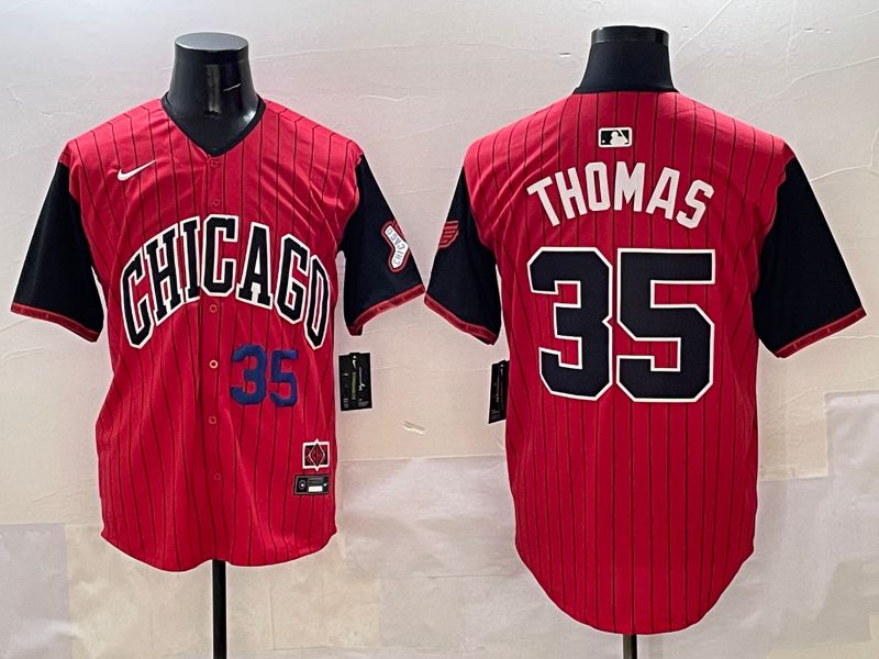 Men Chicago White Sox 35 Thomas Red Stripe Joint Name 2025 Nike MLB Jersey style 3